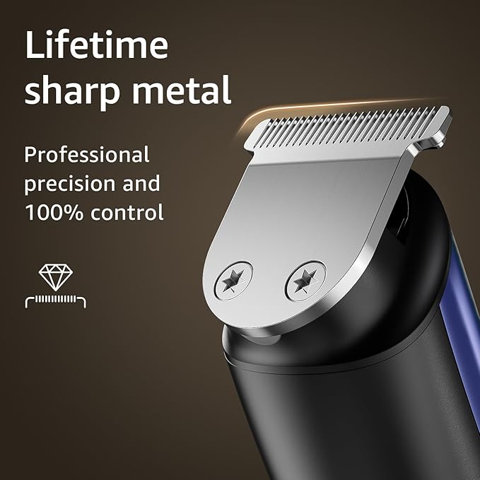 SHPAVVER Beard Trimmer for Men: Professional Barber Hair Clippers - 12-in-1 Cordless Grooming Kit - Waterproof Electric Razor with Turbo Speed &amp Precision Blades Blue