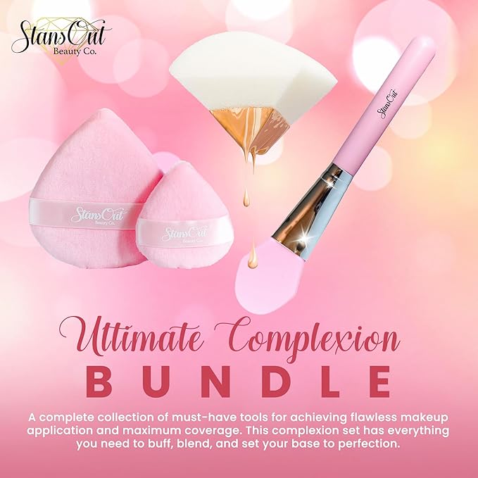 StansOut Ultimate Complexion Bundle: Liquid Foundation Brush Makeup Brushes for Liquid Cream Stick Foundation - Flat Round Blender Brushes - 101 Contoured 108 Straight - Long-Lasting