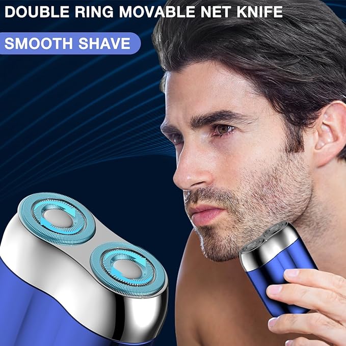 2026 New Model Mini Dual-Head Electric Shaver Electric Mini Portable Razor Pocket Size Washable Double Head Razor Rechargeable Waterproof Compact Electric Shaver for Home Car Travel (Blue)