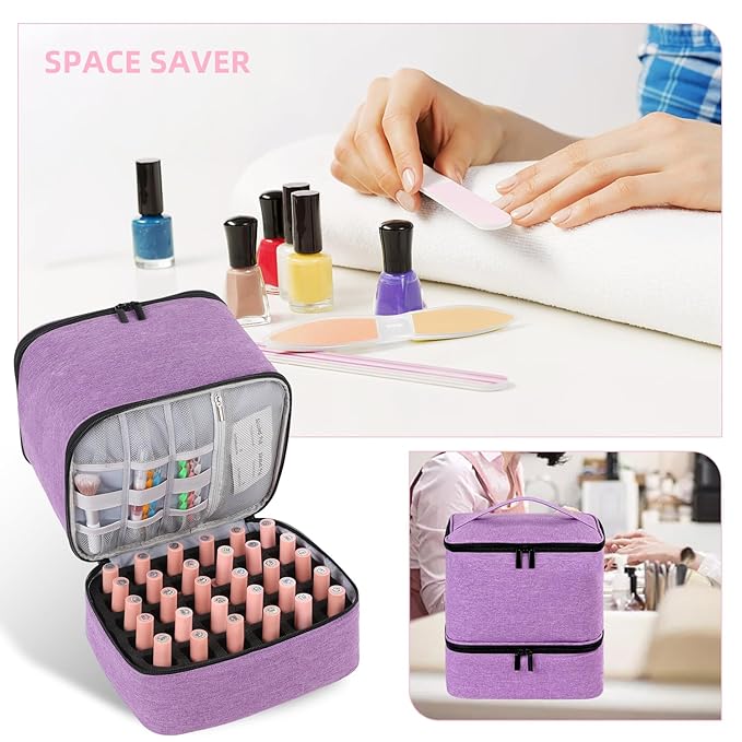 Travel Nail Polish Organizer Holds 30 Bottles (15ml) Double-layer Nail Polish Carrying Case Large Capacity Portable Storage Bag for Nail Varnish and Manicure Set