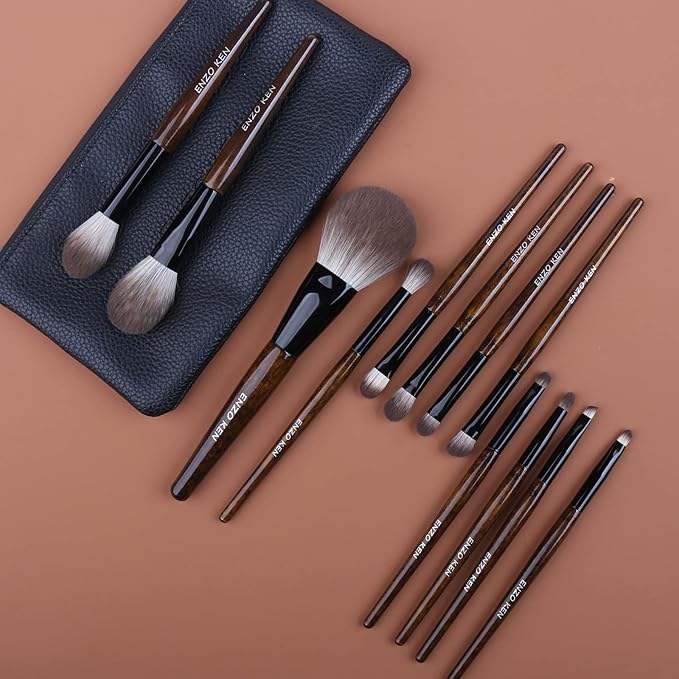 Natural Goat Hair Makeup Brush Set with Case Natural Makeup Brushes Natural Bristle Makeup Brushes Natural Hair Makeup Brushes Set Professional Walnut Cosmetic Brushes Makeup Set - MONI