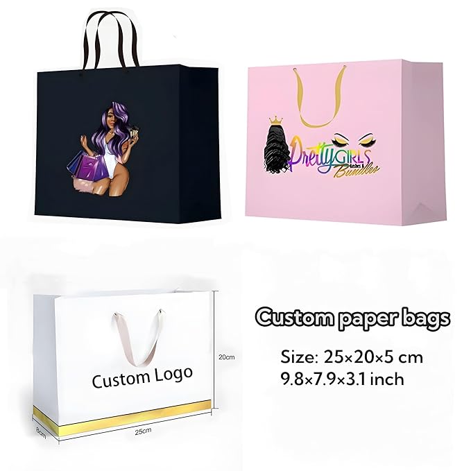50 pcs/lot Custom Wig Storage Bags with Logo Paper Bags Custom Satin Bonnets Customized Edge Melt Elastic Bands Headband Edge Laying Scarf (Pink)