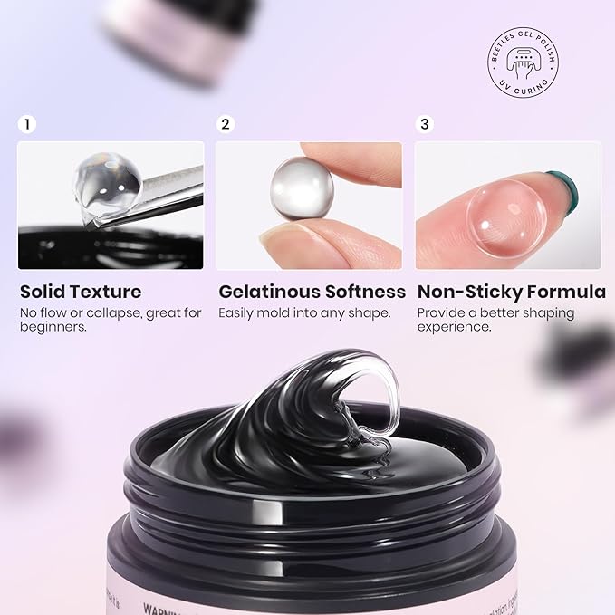 Beetles Solid Builder Gel for Nails4 Colors Clear Pink White 3D Sculpting Gel Non-Sticky Hand Carving Nail Glue for 3D Nail Art with 3D Mold Chrome Powder Tools Salon DIY at HomeUV&ampLED Needed