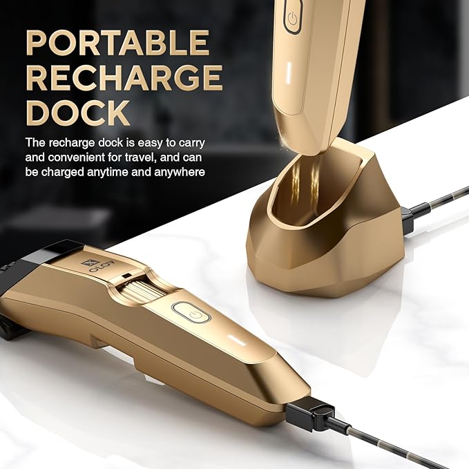 Men's Beard Trimmer- All-in-One Trimmer with Precision Dial - Premium Facial Hair Groomer - Adjustable 20 Length Setting USB Recharge Dock Cordless Waterproof Wet/Dry Clipper Gold