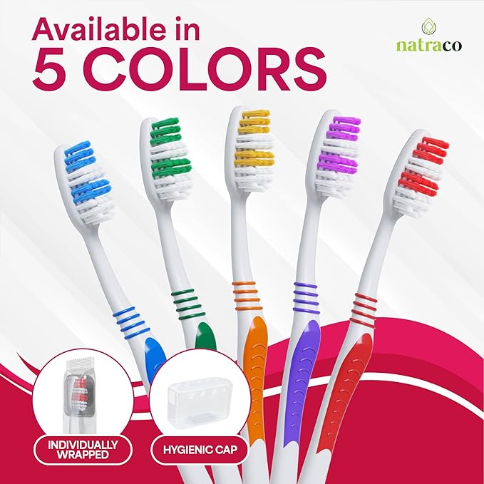 Bulk Toothbrush Pack with Covers | Premium Quality Individually Wrapped Colorful Tooth Brushes | Medium Soft Bristles for Travel Donations Hotels (100)