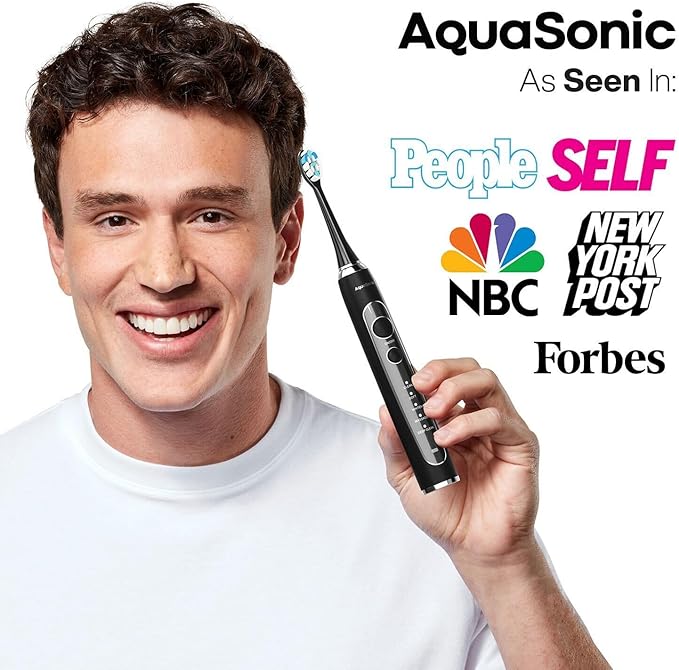 Aquasonic Duo Series PRO UV - ADA Accepted Electric Toothbrushes with UV Sanitizer - Inductive Charging Base - 5 Modes with Smart Timers - 10 Proflex Brush Heads &amp 2 Travel Cases