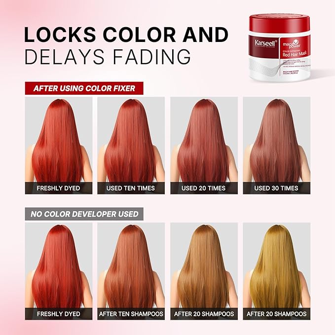 Karseell Color Depositing Conditioner Red Hair Mask Color Boosting Hydrates and Enhances Red Tones for Color-Treated Hair 500ml 16.9floz