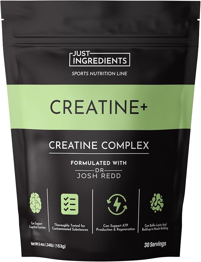 JUST INGREDIENTS Creatine Monohydrate Powder with Rejen Fulvic Mineral Complex - Supports Muscle Recovery Energy Strength Cognitive Function - 30 Servings