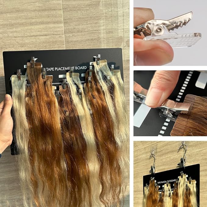 Hair Extension Tape In Placement Board Acrylic Hair Extensions Hanger Carrier Hair Display Holder Rack with Clips Clip In Wig Hairpieces