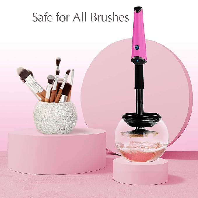 Luxe Electric Makeup Brush Cleaner Pink USB Charging Station 3 Adjustable Speeds Cleaner to Instantly Wash and Dry Your Makeup Brushes