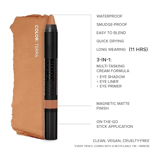 Nudestix Magnetic Matte Eye Color ? 3-in-1 Long-Wear Cream Eyeshadow Pencil Eyeliner &amp Primer | Waterproof Budge-Proof Matte Finish | Vegan &amp Cruelty-Free Eye Makeup
