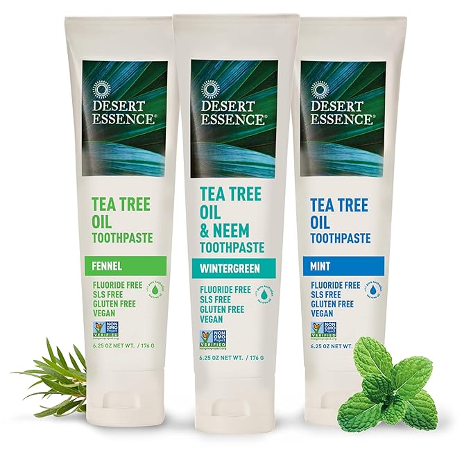 Desert Essence Natural Tea Tree Oil and Neem Toothpaste Wintergreen6.25 Oz Pack of 3