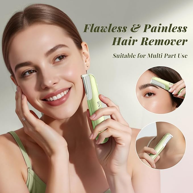 BNU Dermaplane Razor for Women Face Razor for Women with 10 Replaceable Blades - Face Exfoliation Razor - Body Peach Fuzz Removal - Eyebrow Shaper - Sonic Edge Technology Dermaplaning Tool - Green
