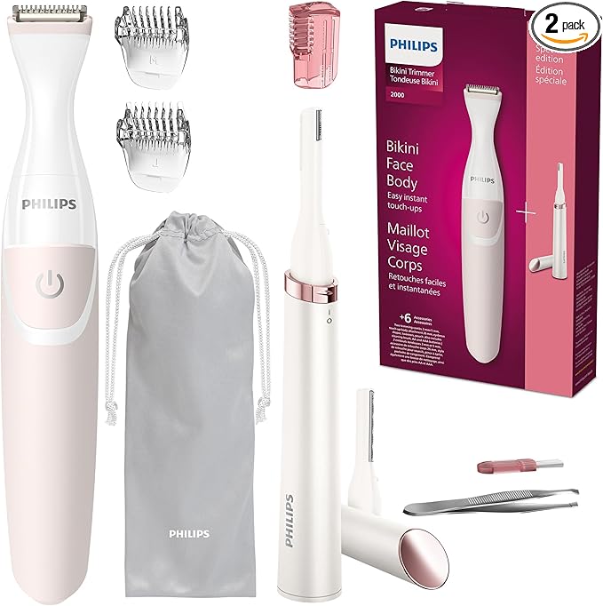 Philips Beauty Women's Bikini Trimmer and Precision Trimmer Special Edition Bundle BRT387/90Pink and White