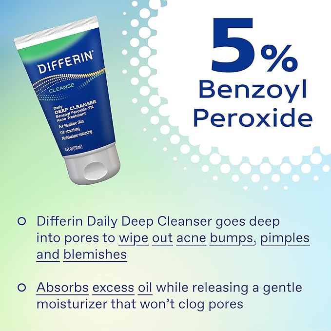 Differin Acne Skin Care Kit Differin Gel Retinoid Acne Treatment for Face with 0.1% Adapalene &amp 5% Benzoyl Peroxide Face Wash &amp Body Wash Designed for Pimple and Acne Prone Skin