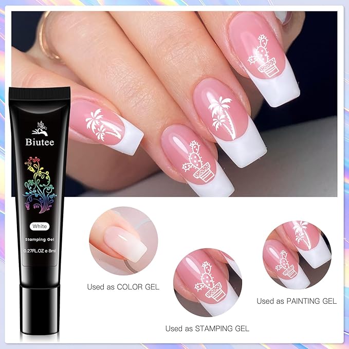 Biutee Nail Stamper Kit 16Pcs Nail Art Stamping Plate 8 Colors Stamp Polish Gel Silicone Stamper Scraper with Storage Bag Nail Stamp Plates Love Flower Butterfly Leaf Template Christmas Design Gift
