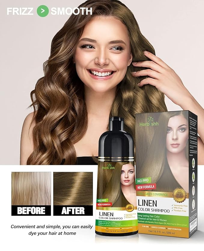 Herbishh Lenin Hair Color Shampoo - 3-In-1 Magic Dye for Gray Hair 500 Ml + Argan Oil for Dull Dry Damaged Hair 30ML
