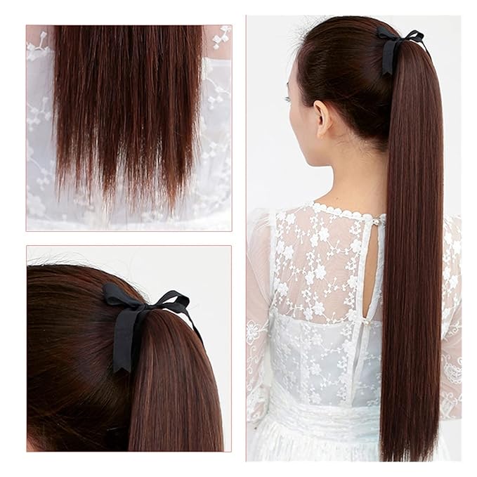 Hair Accessories 1 Pack Long Straight Drawstring Hair Clip Ponytail Extension Synthetic Wig Hair Extensions Bun for Everyday Party Use Hair Pieces For Women(0375CM)