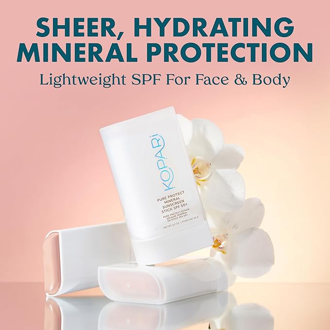 Kopari PURE PROTECT 100% Mineral Sunscreen Stick SPF 50+ Clear Zinc Oxide Face and Body Sunscreen with Hydrating Argan Oil Shea Butter Sheer Finish Ultra-Portable for Easy Reapplication