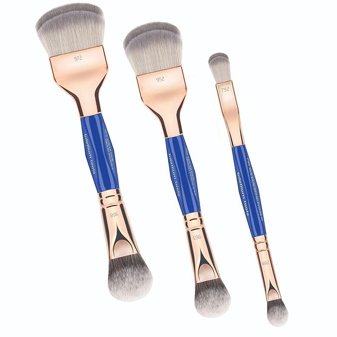 Bdellium Tools Professional Makeup Brush Golden Triangle Double-Ended Double Dome Blender/BDHD Brush 3pc. Set with 973 961 795 double-ended