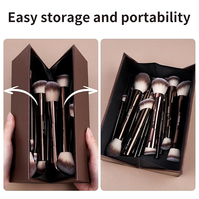 MAANGE 20 Pcs Makeup Brushes with Gift Box Double-End Multi-functional Makeup Brushes for Blending Liquid Powder Concealer Cream Blush BuffeCoffeeBrown