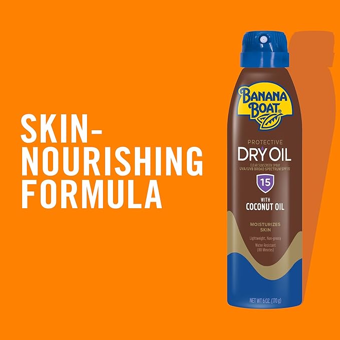 Banana Boat Dry Oil Tanning Spray Sunscreen SPF 15 6oz | Protective Sun Tanning Oil with SPF 15 Sunscreen Oxybenzone Free 6oz each Twin Pack
