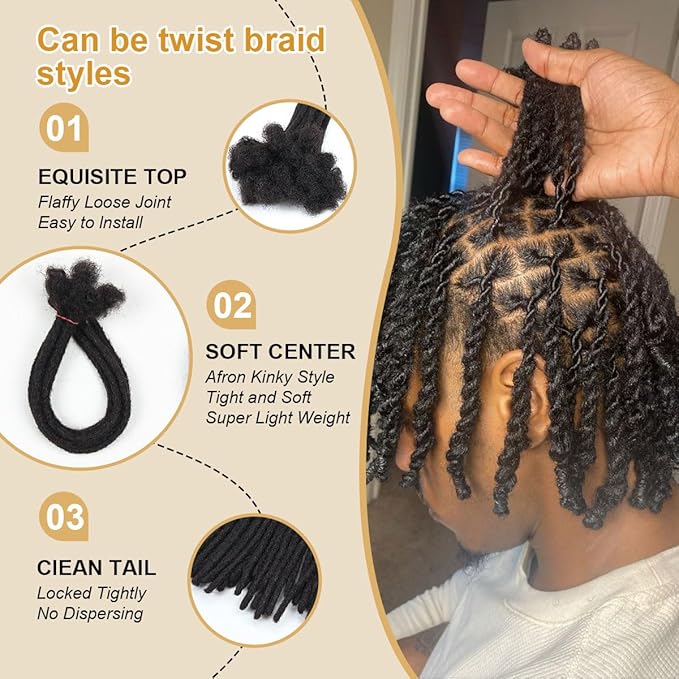 10 inch 40 Strands Loc Extensions Human Hair 0.6cm Width Real Human Hair Dreadlocks Extensions for Man/Women Full Handmade Dreads Can be Dyed(Salt and Pepper)