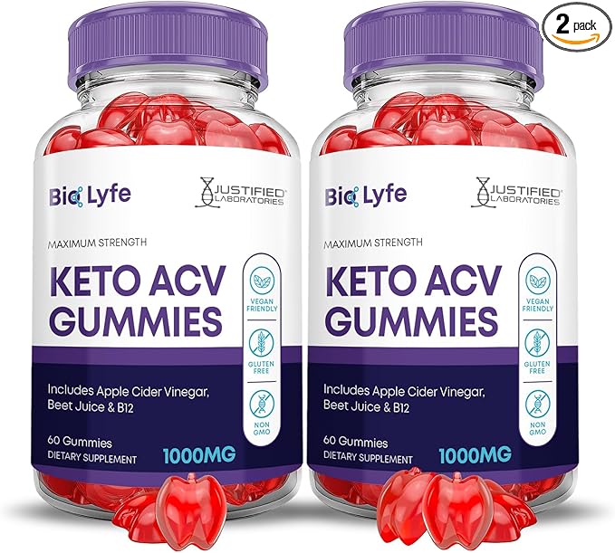(2 Pack) Bio Lyfe Keto ACV Gummies Advanced Formula 1000MG Biolyfe Keto Gummies Apple Cider Vinegar Formulated with Pomegranate Beet Juice Powder B12 Vegan Non GMO 120 Gummys