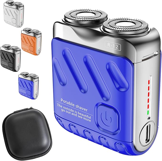 Portable Rotary Dual Ring Electric Shaver Afeitadora El?Ctrica Port?Til Rotativa De Doble Anillo USB Rechargeable Portable Mini Small Steel Cannon Rotary Dual Ring Electric Shaver (Blue)