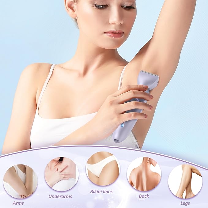 Electric Razors for Women Face Full Body 2-in-1 Bikini Trimmer and Shavers for Womens Legs Arms Underarm Pubic Hair Comfort Smooth Lady Body Trimmers IPX7 Waterproof Wet and Dry USB-C Rechargeable