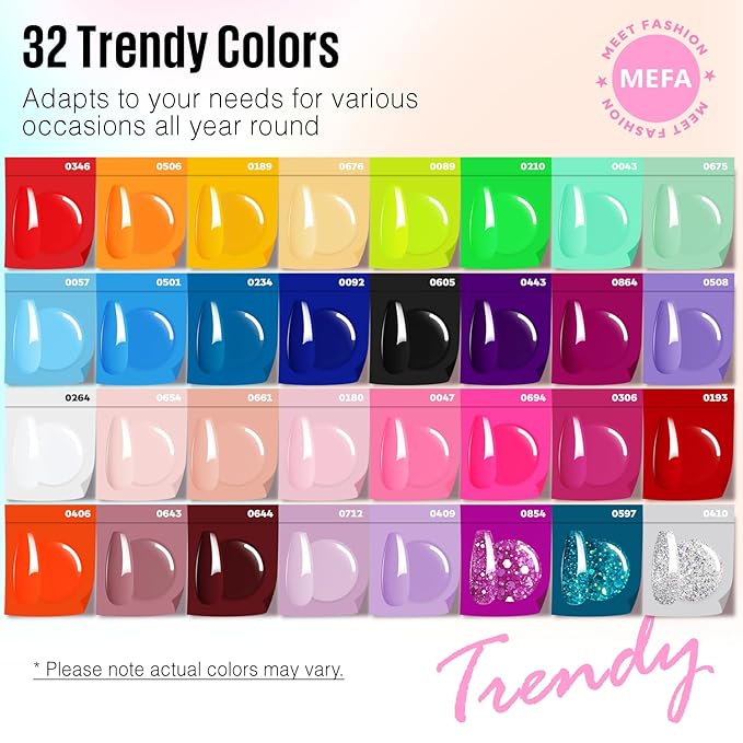 MEFA 56 Pcs Gel Nail Polish Kit with U V Light 32 Colors Bright Neon Spring Summer Fall Pink Gel Polish Nail Set Essential Manicure Tools Nails Decorations Gifts for Women