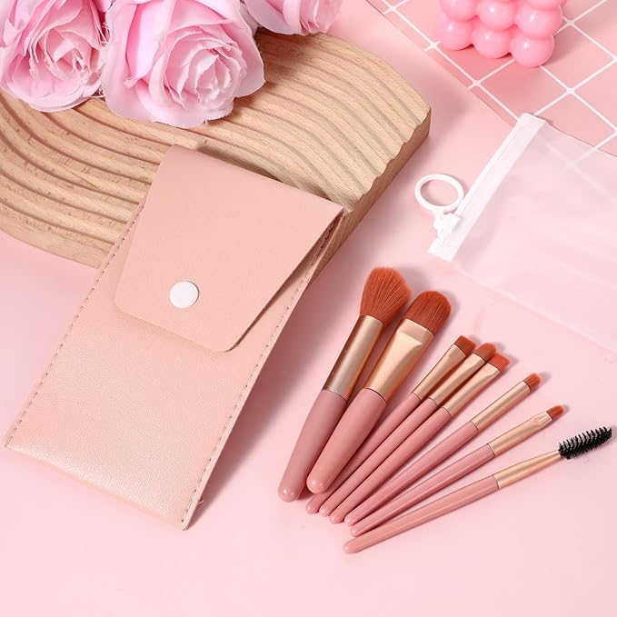 16 Sets Travel Makeup Brush Set Synthetic Fiber Face Foundation Make up Brushes Bridesmaid Gift with Travel Makeup Bag for Wedding Bridal Shower Favors Bachelorette Party Gift (pink)