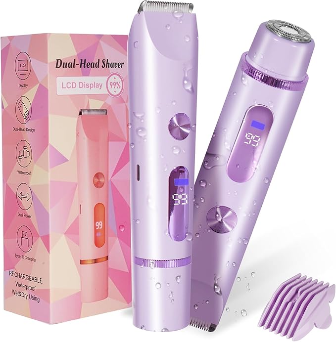 Bikini Trimmer for Women 2in1 High Power Epilators Hair Removal Waterproof Electric Razors Women's Electric Razor Pubic Hair Trimmer Shaver for Women for Ladies PubicFaceUnderarmsLegs(Purple)