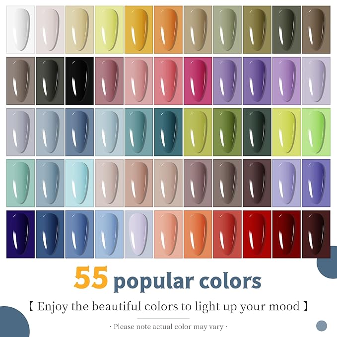 JODSONE 60 PCS Gel Nail Polish Set All Seasons No Wipe Base Coat Matte Glossy Top Coat Nail Gel Polish Kit for Starter Manicure DIY at Home Enjoy Fun