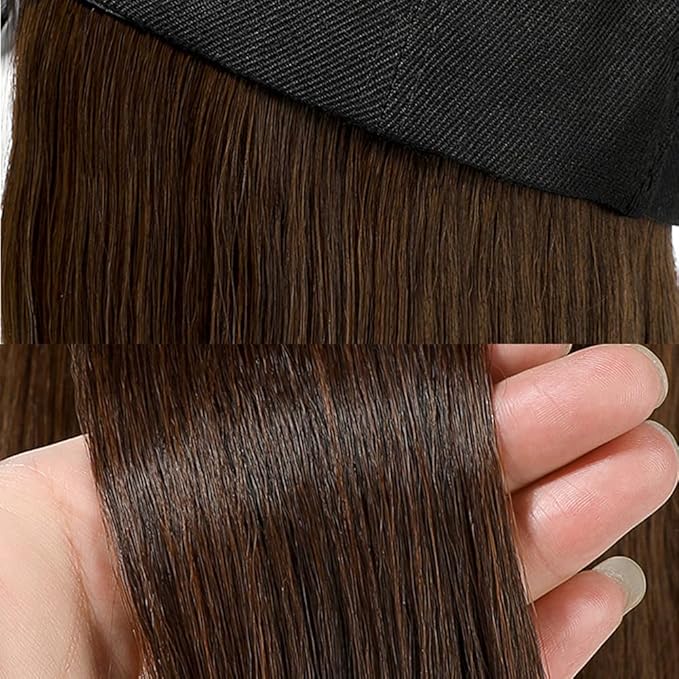 Women's Short Bob Wigs Baseball Cap with Hair Girls Wig Hats Straight Hair Wavy Natural light brown