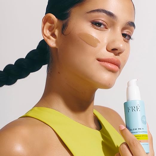 Tinted Mineral Sunscreen with Non-Nano Zinc Oxide SPF 30 Face Moisturizer GLOW ME by FRE Skincare (Medium-Deep) - Hydrating Lightweight Face Cream for Smoother &amp Glowing Skin - Reef-Safe Sunscre