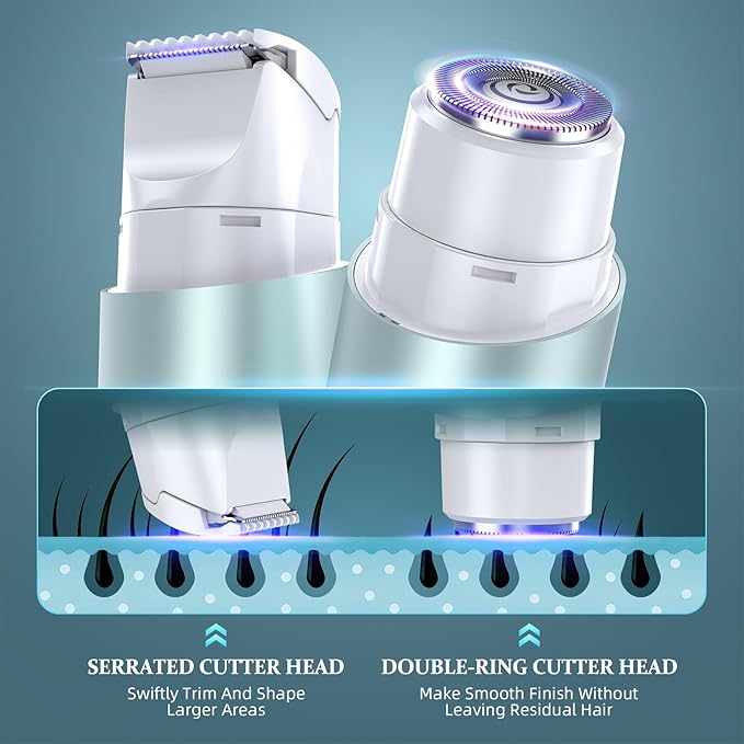 Bikini Trimmer for Women Dual Head Face Shaver Body Hair Trimmmer IPX7 Waterproof Womens Electric Razor for Legs Lake Green