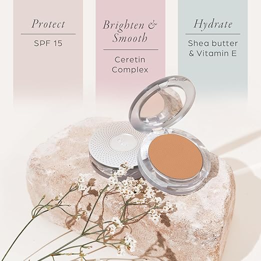 P?R MINERALS 4-in-1 Pressed Mineral Makeup Powder Foundation with SPF 15 - Concealer &amp Finishing Compact Pressed Powder for Face - Buildable Medium to Full Coverage Foundation Powder