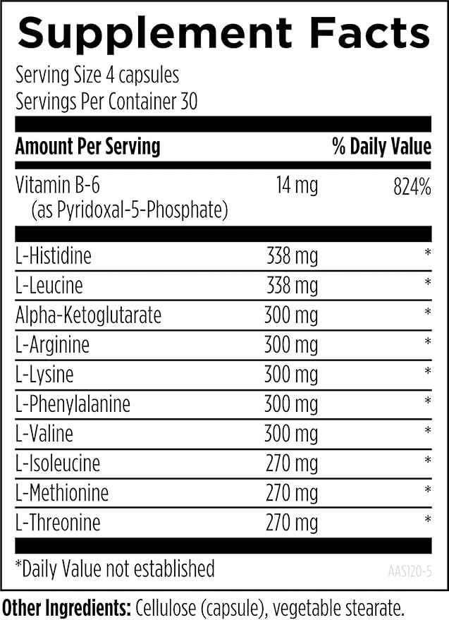 Designs for Health Amino Acid Synergy - Vegetarian Essential Amino Acids Supplement with BCAAs Alpha-Ketoglutarate Methionine + B6 (P-5-P) - Support for Athletes + Muscles (120 Capsules)