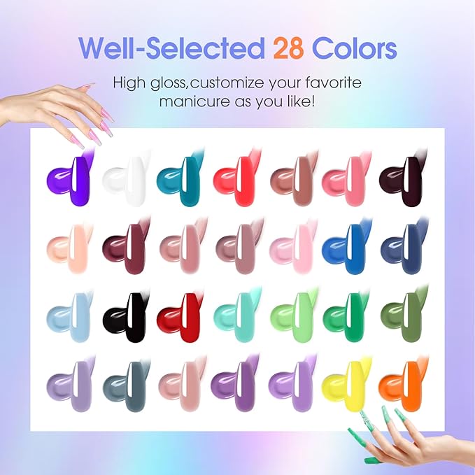 ROSALIND 28 Colors Poly Nail Gel Kit with Mini Lamp Clear Neon Poly Nail Gel Starter Kit for Beginners Halloween All Seasons Classic Colors with Everything