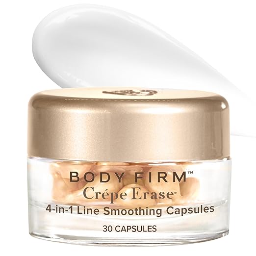 BODY FIRM Crepe Erase 4-in-1 Line Smoothing Capsules Anti-Aging Hydrating Face and Eye Serum with Hyaluronic Acid and Multi-Chain Peptide for Wrinkles Crepe Skin &amp Fine Lines 30 Count