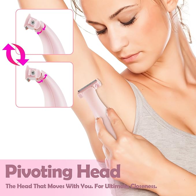 KRYX Bikini Trimmer for Women Electric Razors for LegsWaterproof Pubic Hair Trimmer Women Facial Hair RemoverPainless Body Shaver for TravelReplaceable Ladies RazorsPink