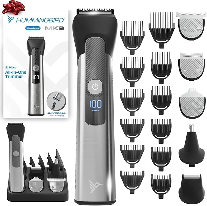 HUMMINGBIRD MK9 MasterGroom All-in-One Trimmer ? 21-Piece Men's Grooming Kit for Beard Head Hair Body and Face Waterproof Stainless Steel USB C Rechargeable LED Display