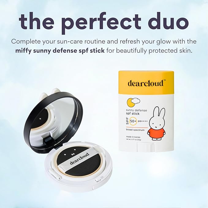 dearcloud Miffy Dear Sun Tone Perfecting SPF Cushion Refill Set SPF 50+ ? Color Adapting Sunscreen Korean Sunscreen SPF 50 (.53 oz)