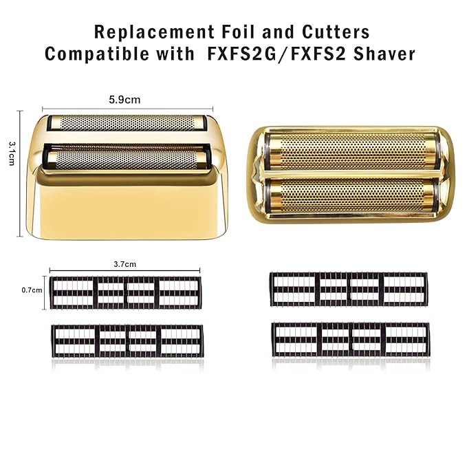Professional Replacement Foil and Cutters for BaBylissPRO Barberology Double Foil Shaver Compatible with BaBylissPRO Barberology FXFS2 Shaver (2 gold)