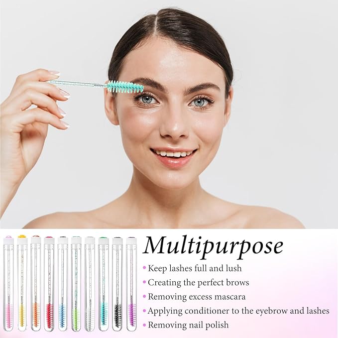 200 Pieces Mascara Wand Tube Set 100 Pcs Lash Spoolies for Eyelash Extensions 100 Pcs Diamond Empty Mascara Brush Disposable Colorful Eyebrow Applicator Makeup Tool Mix Color