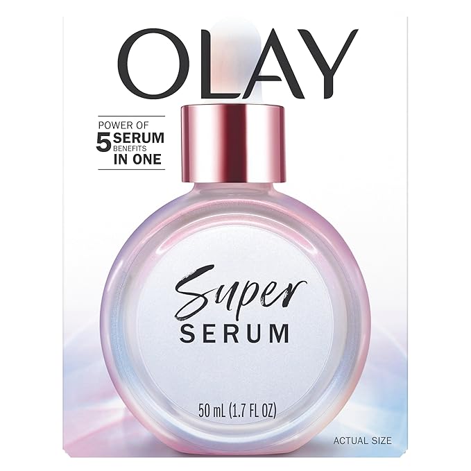 Olay Super Serum - Niacinamide Vitamin C &amp E Collagen Peptide AHA - 5-in-1 Skin Care Benefits for Face - Healthy Glow Brightening Hydrating Smoothing Firming Evens Tone Anti-Aging 1.7 Oz
