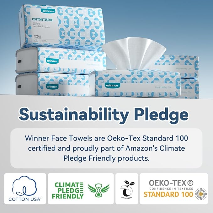 Winner Soft Face Towels 100% USDA Biobased Facial Towels 2 Packs per Case 12 Bags Total