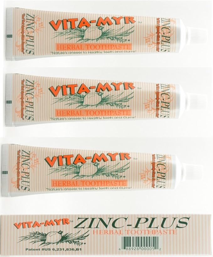 3 Pack VITA-MYR Zinc Plus Toothpaste 4 oz