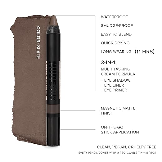 Nudestix Magnetic Matte Eye Color ? 3-in-1 Long-Wear Cream Eyeshadow Pencil Eyeliner &amp Primer | Waterproof Budge-Proof Matte Finish | Vegan &amp Cruelty-Free Eye Makeup